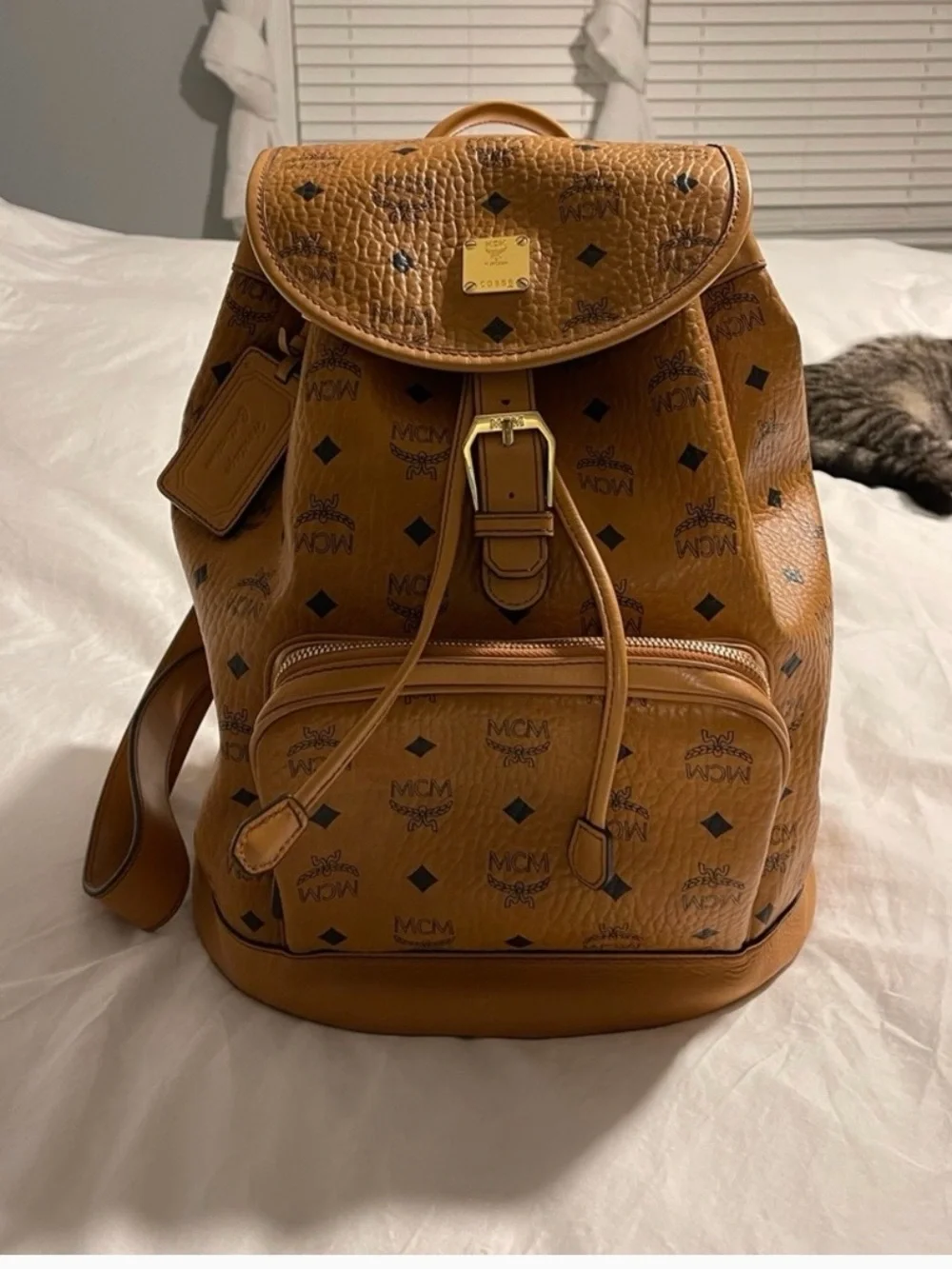 MCM Cognac Brown Visetos Monogram Backpack